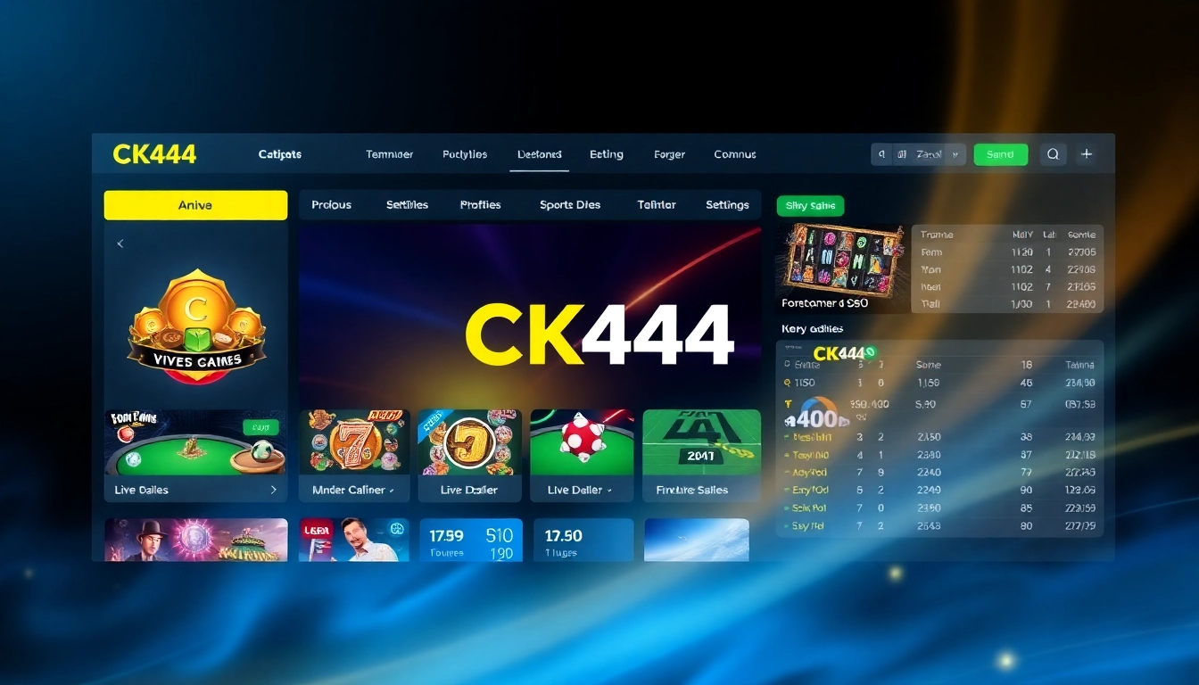 CK444 online gaming platform action with vibrant visuals and live betting in bold colors