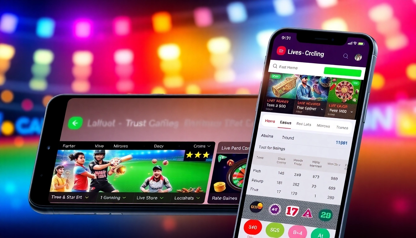 Lotus 365 sportsbook app in action with live cricket scores and casino games, highlighting reliability and user engagement.