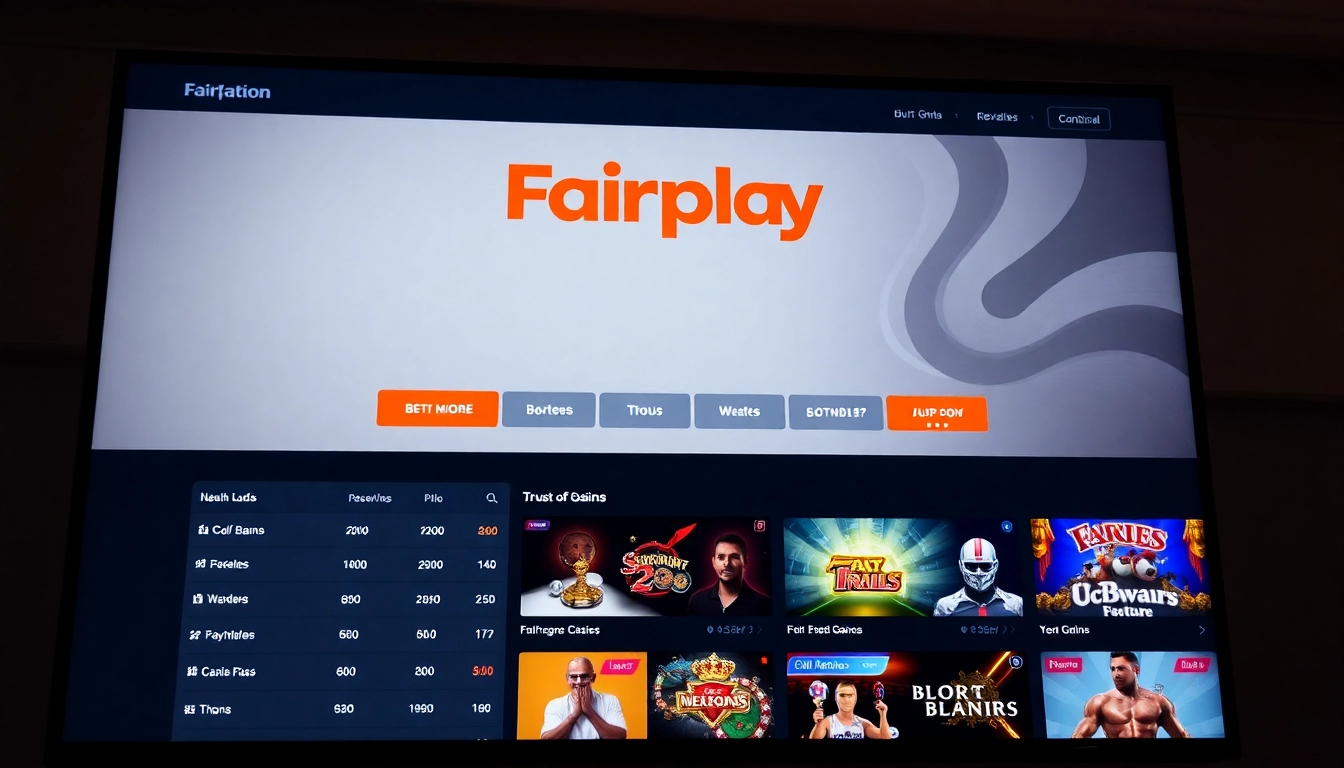 Fairplay online betting platform showcasing sports betting and casino options with user login interface in vibrant orange and black tones for engaging users.