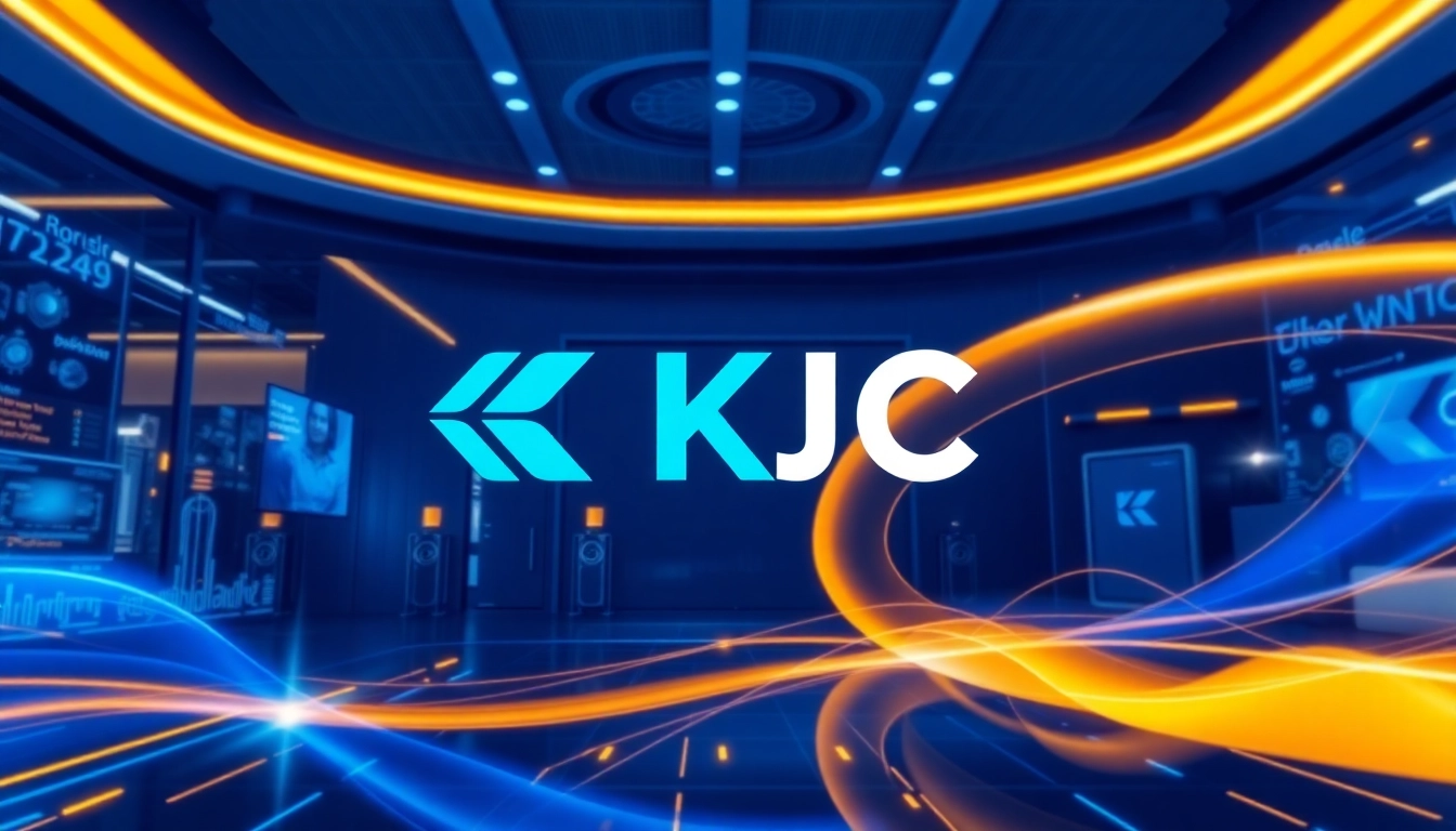 KJC logo displayed prominently on a modern digital screen, symbolizing innovation and global