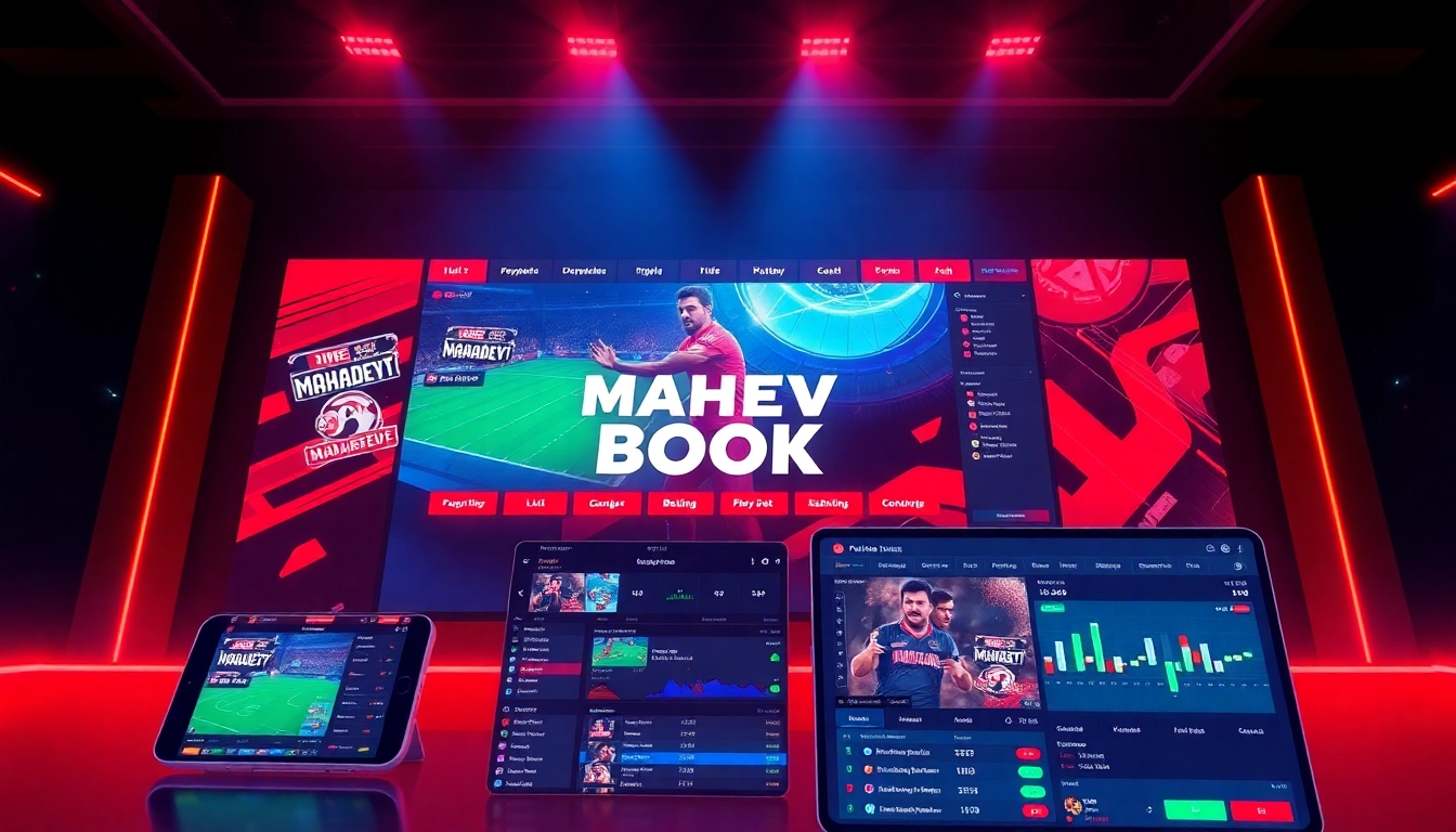 Mahadev Book online betting platform displaying live sports, betting options, and secure transactions, emphasizing user engagement.