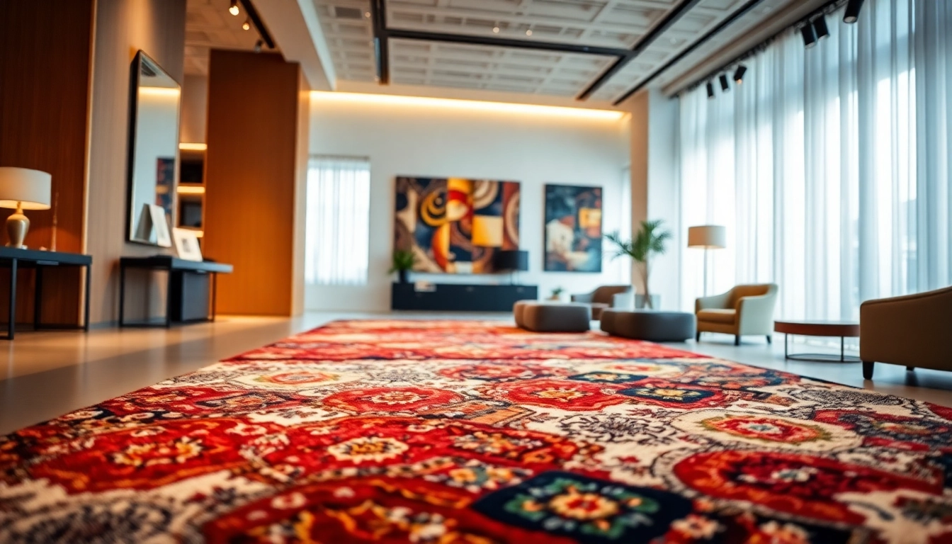 Professional team showcasing Tappeti a Milano with intricate rugs displayed in a contemporary