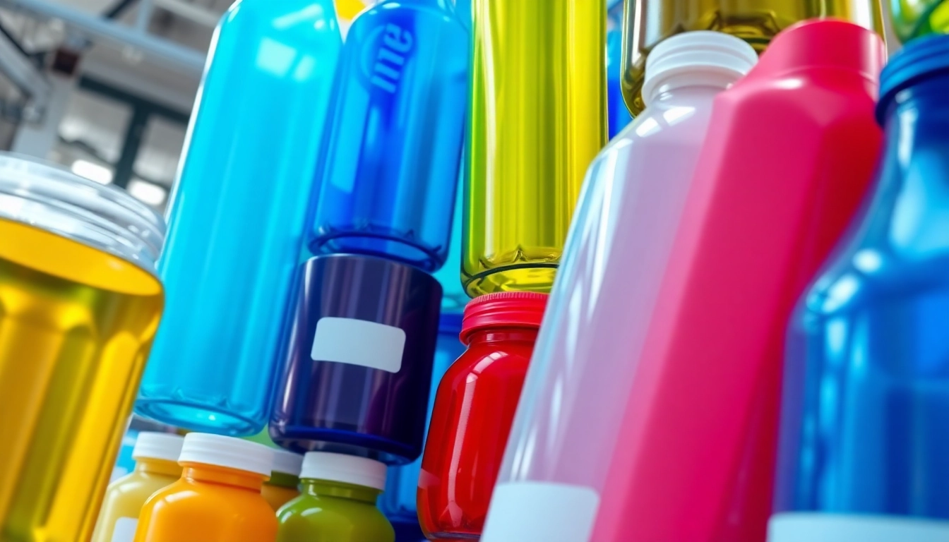 Showcase of durable plastic sise and glass bottles used for packaging beverages and products in