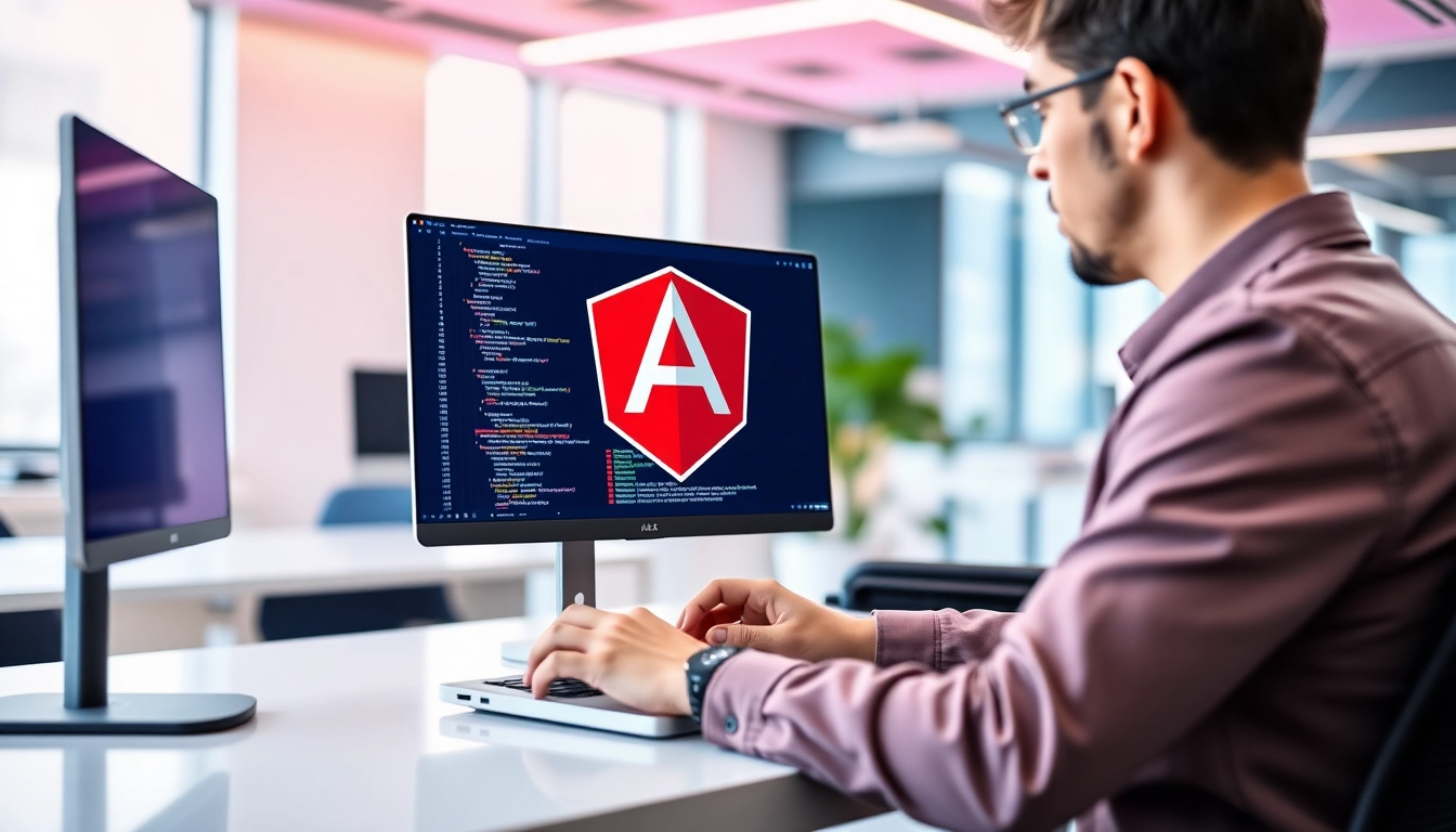 Angular developer coding in a modern workspace to highlight Angular project expertise