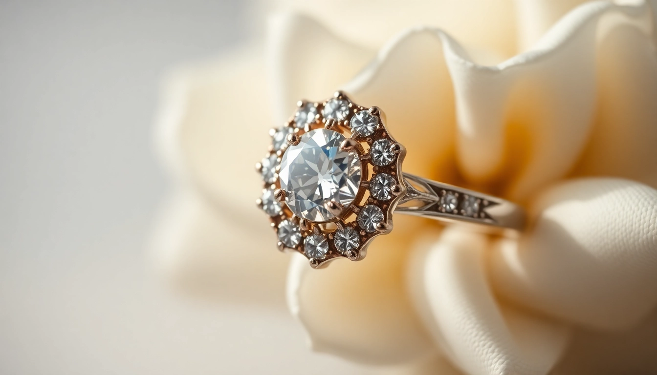 Elegant halo suzadetuviu ziedas showcasing detailed diamond setting and shimmering allure for